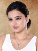 Etnico Silver Plated Cubic Zirconia American Diamond Chain Pendent Necklace With Earrings Set for Women 