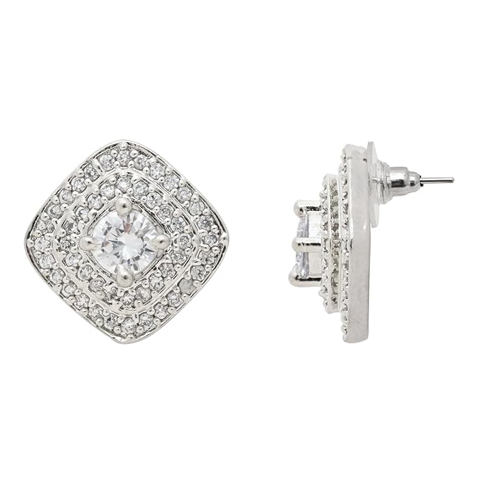 Etnico Silver Plated Cubic Zirconia American Diamond Set for Women