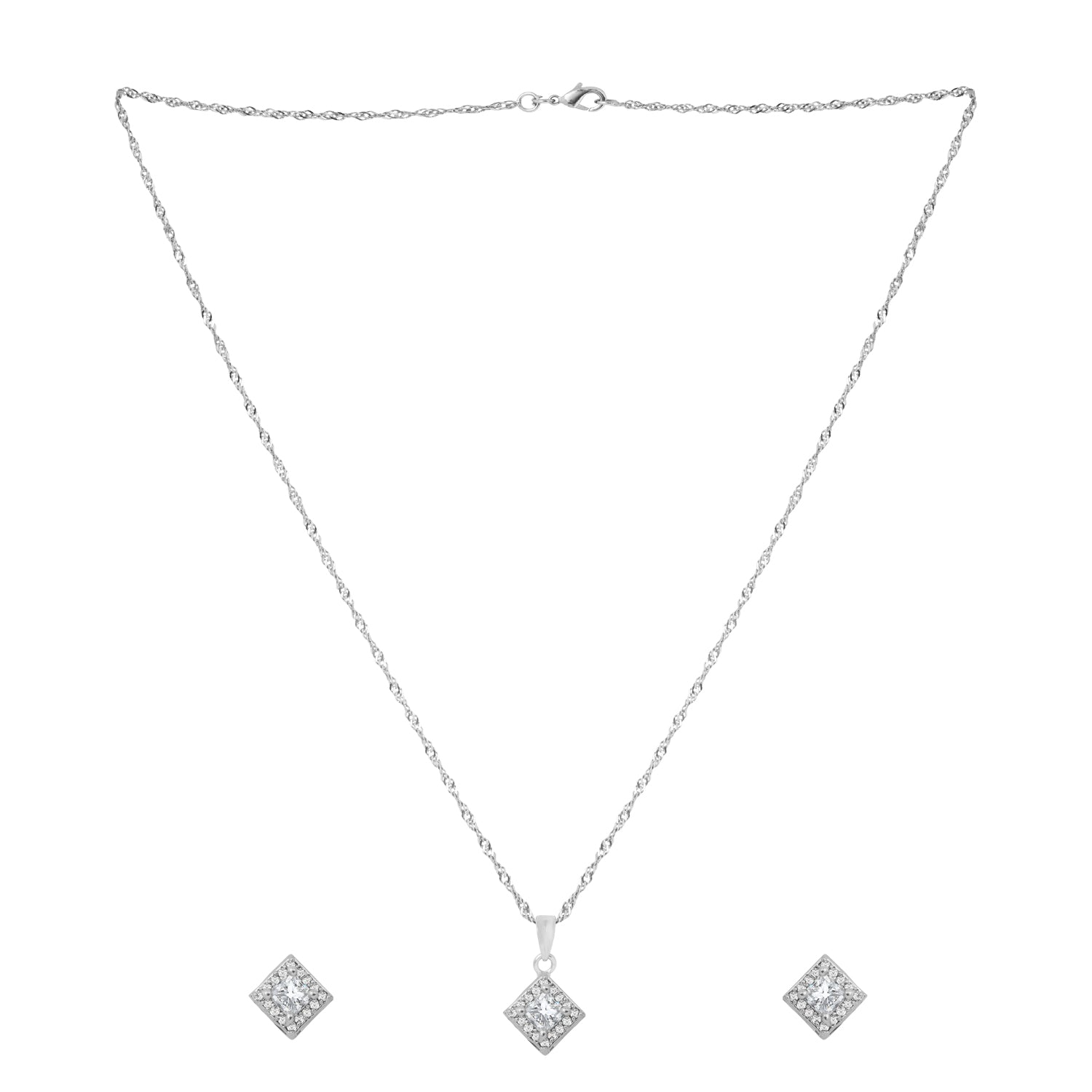 Etnico Latest Stylish Silver Plated CZ American Diamond Pendant Set For Women