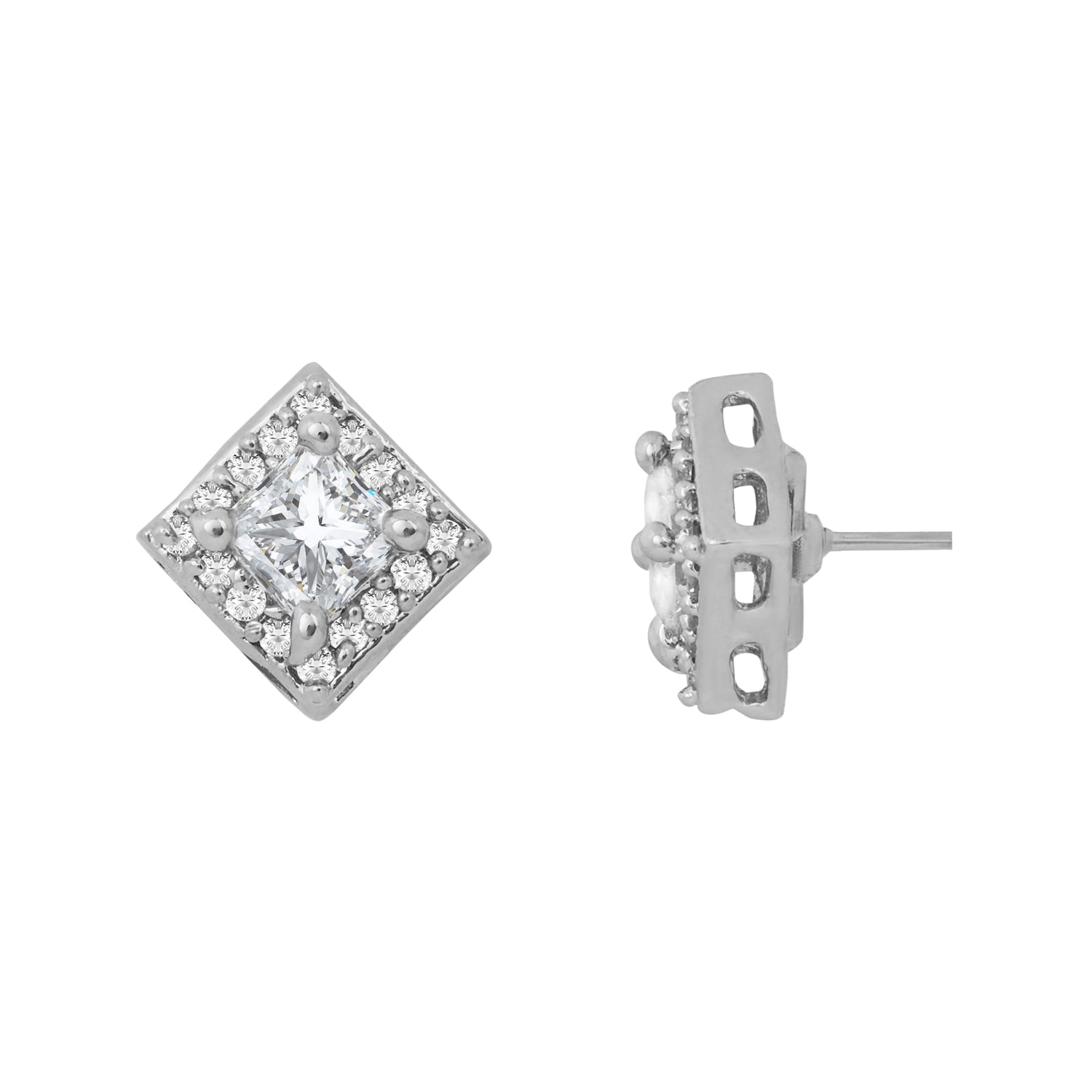Etnico Latest Stylish Silver Plated CZ American Diamond Pendant Set For Women