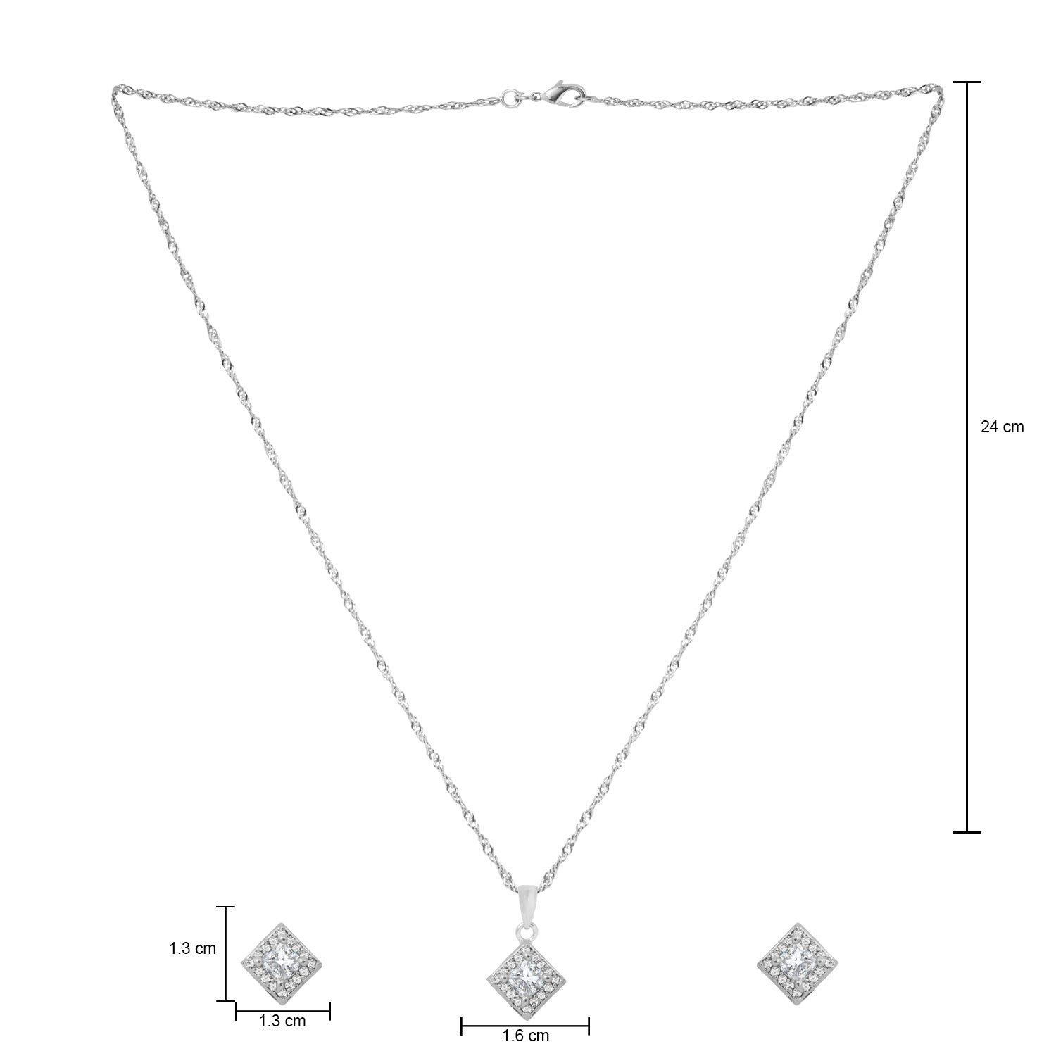 Etnico Latest Stylish Silver Plated CZ American Diamond Pendant Set For Women