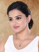 Etnico Latest Stylish Silver Plated CZ American Diamond Pendant Necklace & Earrings Set For Women