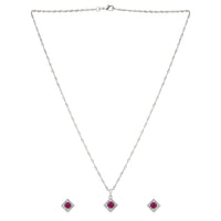 Etnico Latest Stylish Silver Plated CZ American Diamond Pendant Set For Women