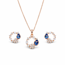 Etnico Latest Stylish Rose Gold Plated CZ American Diamond Pendant Brass Necklace Set with Earrings for Women