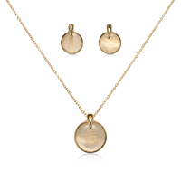 Etnico Round Mother of Pearl Pendant Necklace with Matching Stud Earrings Set for Women