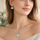 Etnico Round Mother of Pearl Pendant Necklace with Matching Stud Earrings Set for Women
