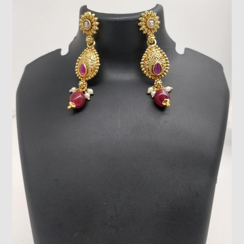 Chiccharm Jewellery Pota Stone And Pearl Brass And Copper Rajwadi Necklace Set