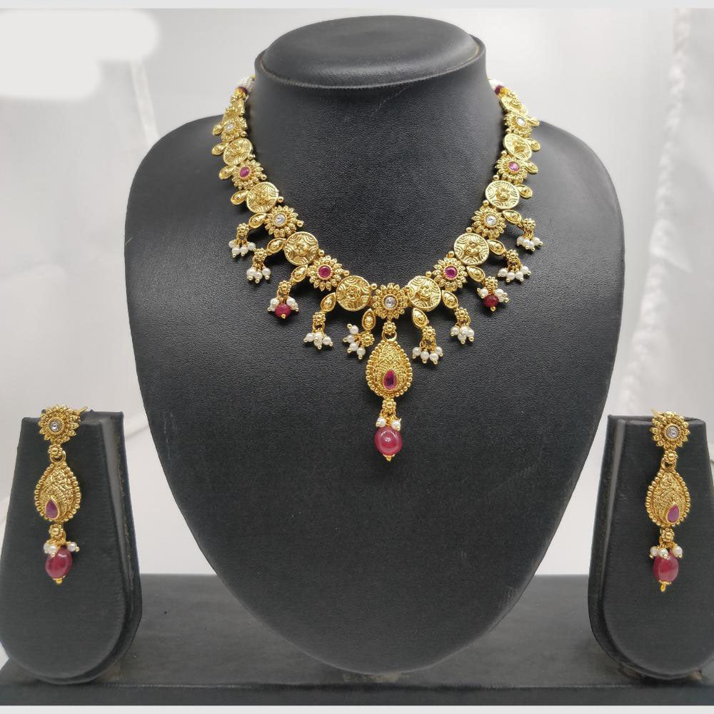 Chiccharm Jewellery Pota Stone And Pearl Brass And Copper Rajwadi Necklace Set