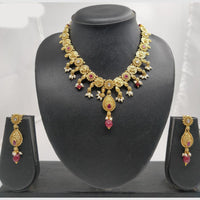 Chiccharm Jewellery Pota Stone And Pearl Brass And Copper Rajwadi Necklace Set