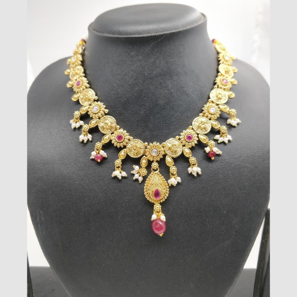 Chiccharm Jewellery Pota Stone And Pearl Brass And Copper Rajwadi Necklace Set