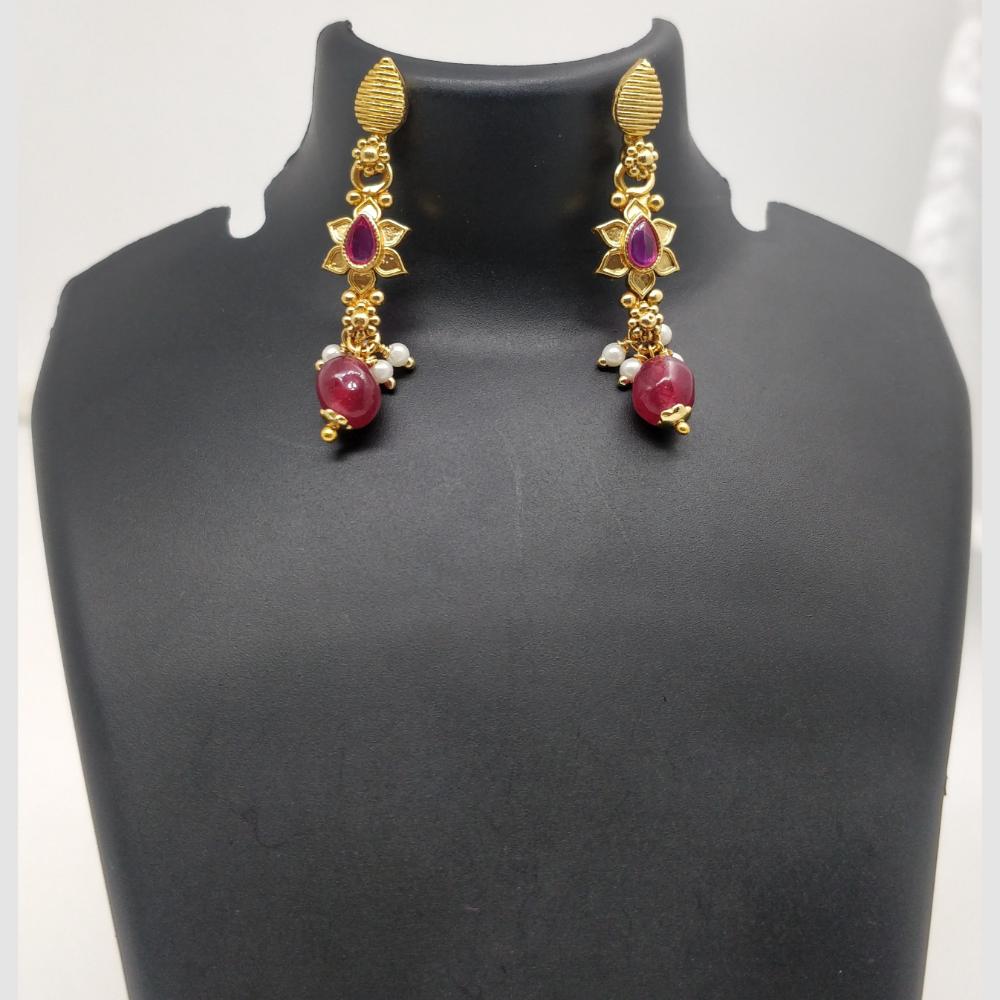 Chiccharm Jewellery Pota Stone And Pearl Brass And Copper Rajwadi Necklace Set