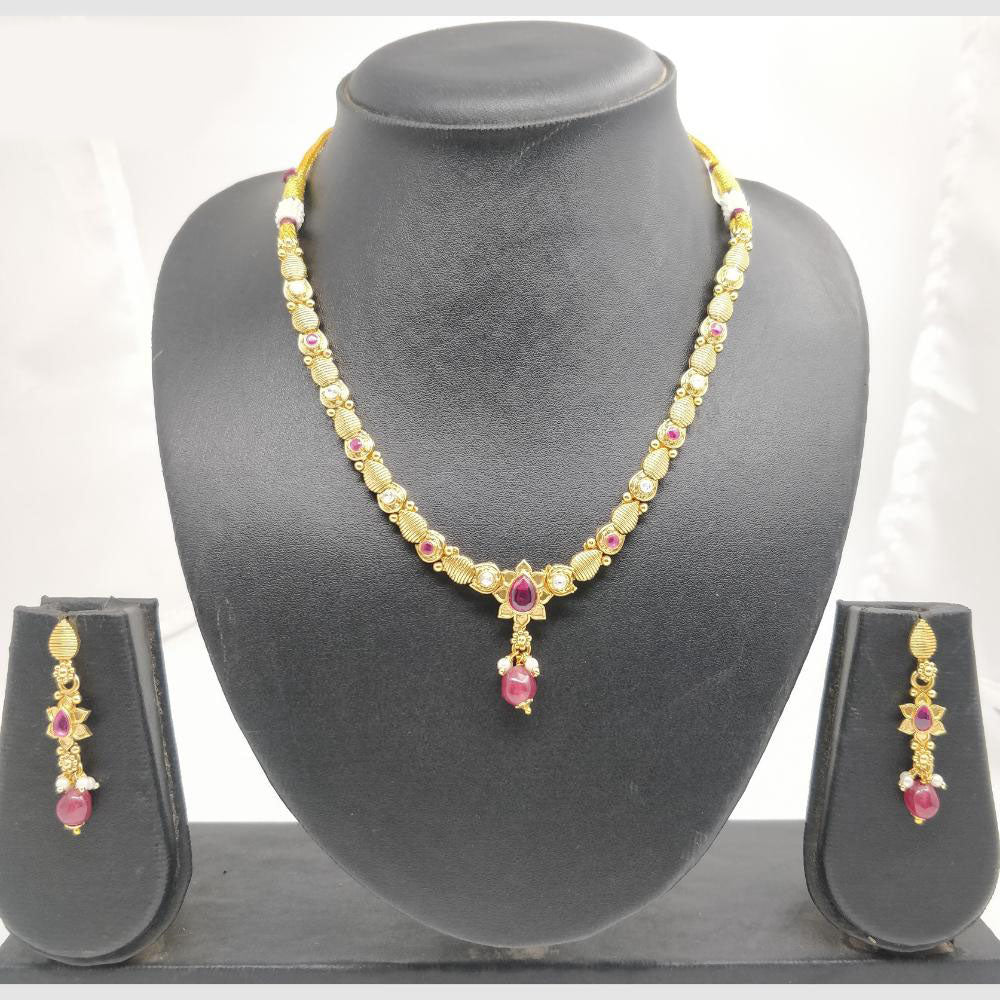 Chiccharm Jewellery Pota Stone And Pearl Brass And Copper Rajwadi Necklace Set