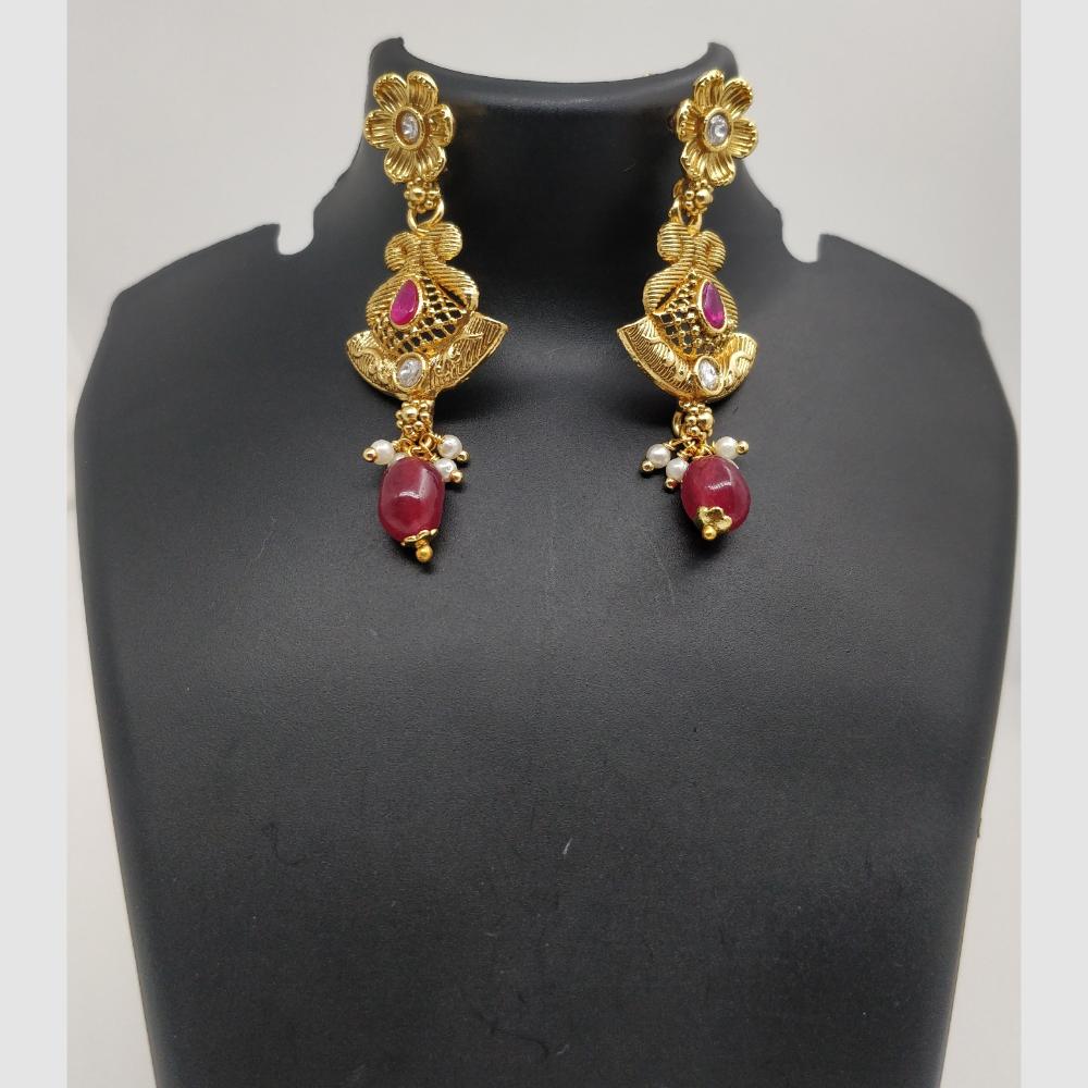 Chiccharm Jewellery Pota Stone And Pearl Brass And Copper Rajwadi Necklace Set
