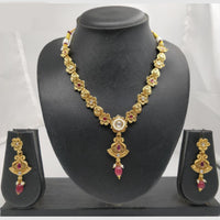 Chiccharm Jewellery Pota Stone And Pearl Brass And Copper Rajwadi Necklace Set