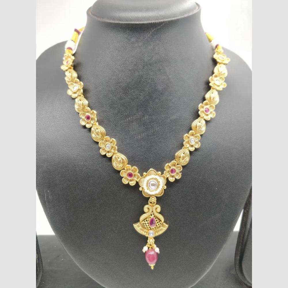 Chiccharm Jewellery Pota Stone And Pearl Brass And Copper Rajwadi Necklace Set