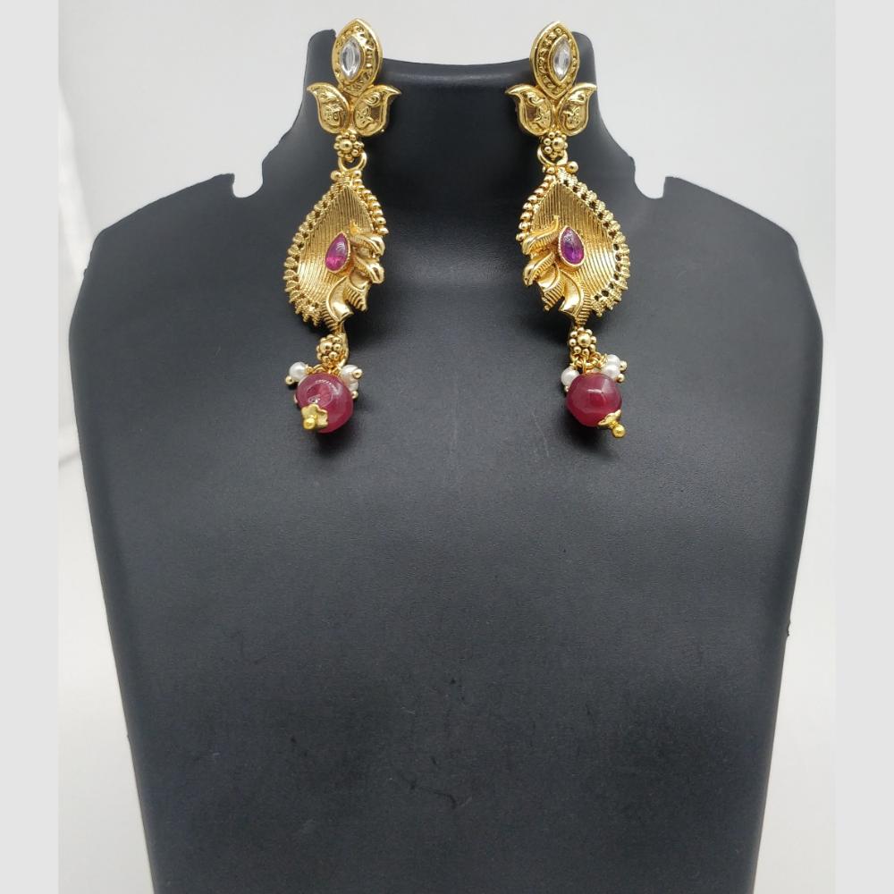 Chiccharm Jewellery Pota Stone And Pearl Brass And Copper Rajwadi Necklace Set