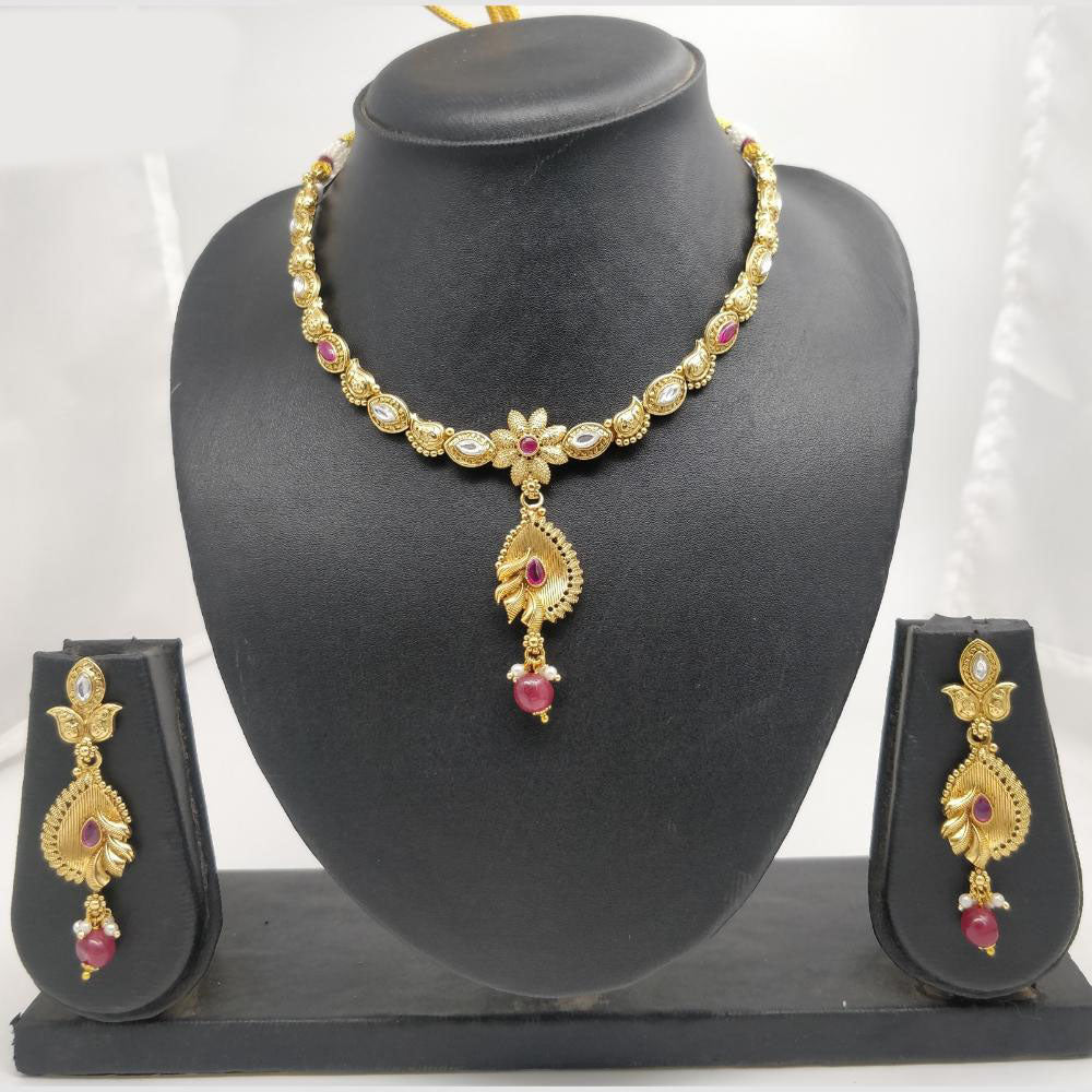 Chiccharm Jewellery Pota Stone And Pearl Brass And Copper Rajwadi Necklace Set