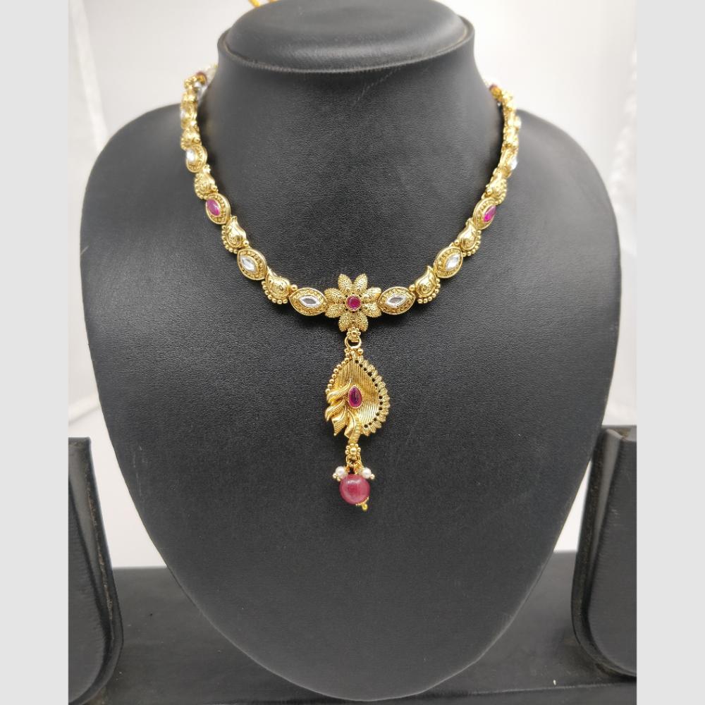 Chiccharm Jewellery Pota Stone And Pearl Brass And Copper Rajwadi Necklace Set
