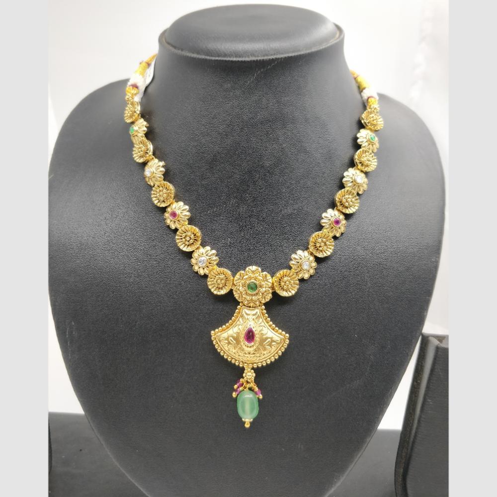 Chiccharm Jewellery Pota Stone And Pearl Brass And Copper Rajwadi Necklace Set