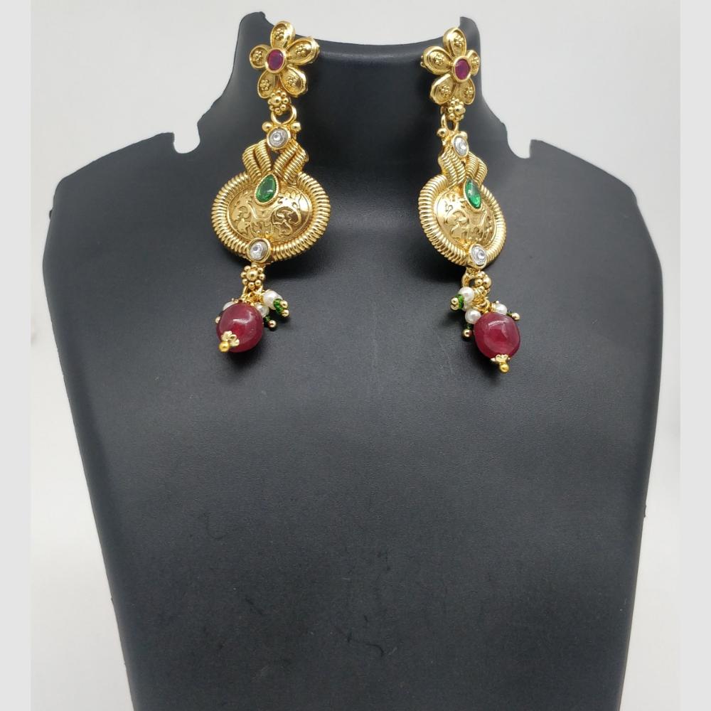 Chiccharm Jewellery Pota Stone And Pearl Brass And Copper Rajwadi Necklace Set