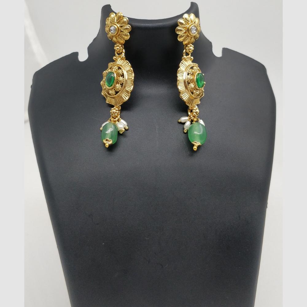 Chiccharm Jewellery Pota Stone And Pearl Brass And Copper Rajwadi Necklace Set