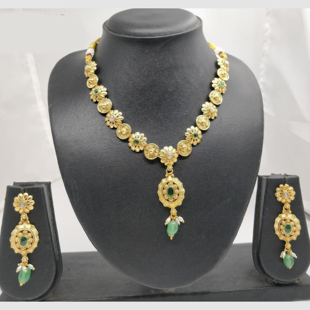Chiccharm Jewellery Pota Stone And Pearl Brass And Copper Rajwadi Necklace Set