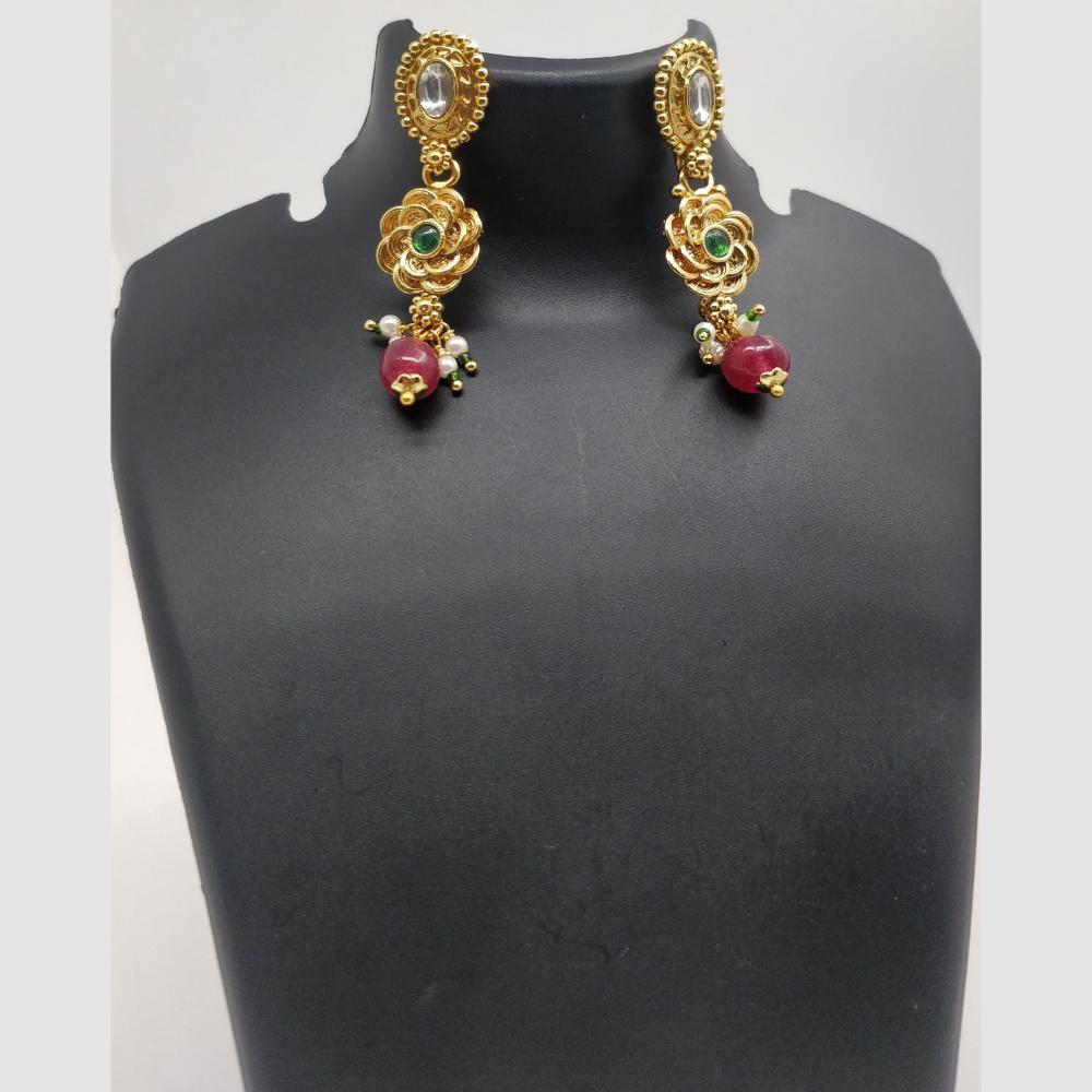 Chiccharm Jewellery Pota Stone And Pearl Brass And Copper Rajwadi Necklace Set