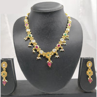 Chiccharm Jewellery Pota Stone And Pearl Brass And Copper Rajwadi Necklace Set