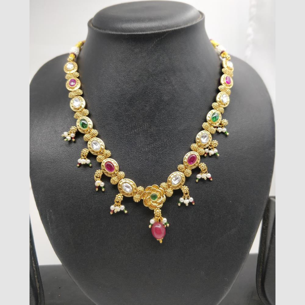Chiccharm Jewellery Pota Stone And Pearl Brass And Copper Rajwadi Necklace Set