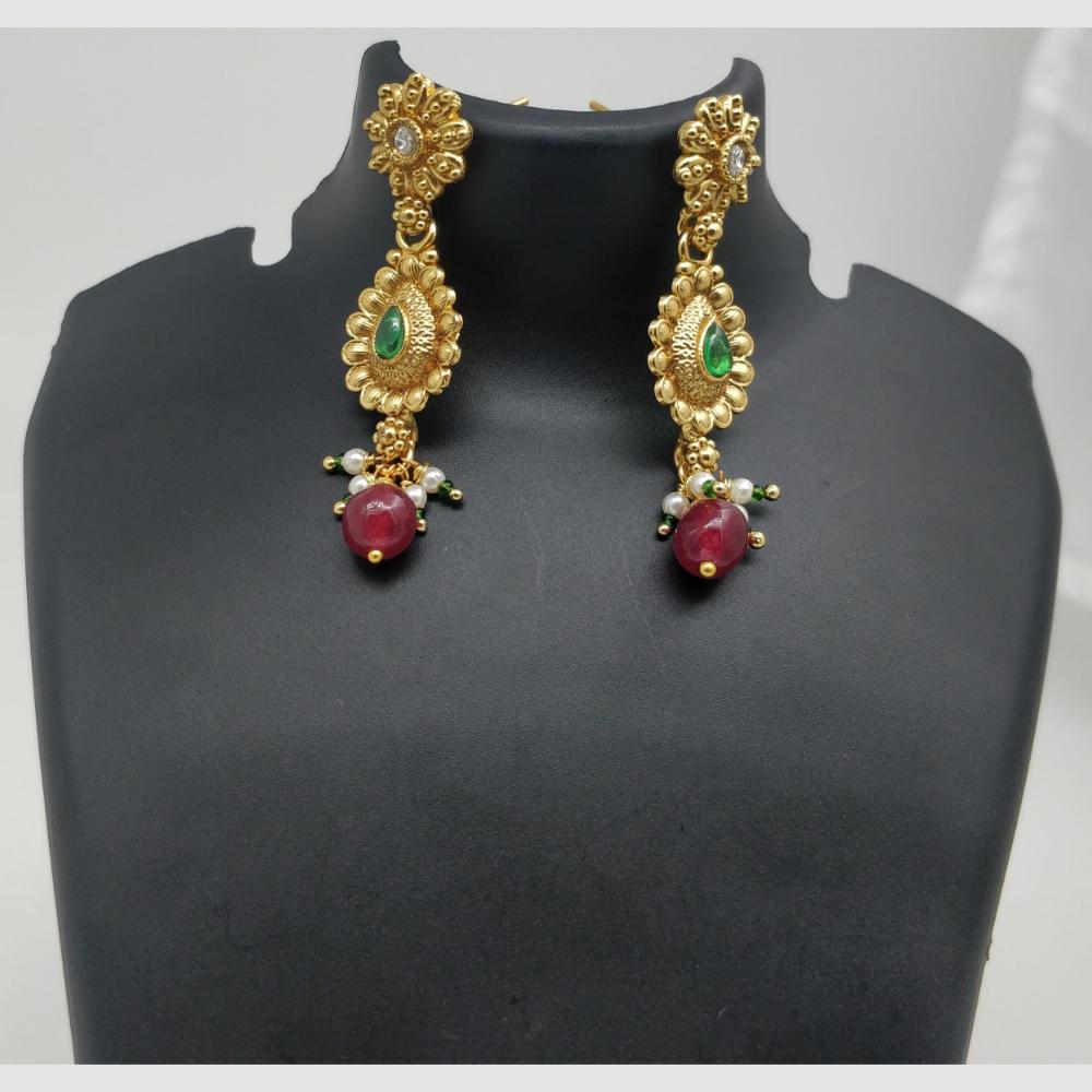 Chiccharm Jewellery Pota Stone And Pearl Brass And Copper Rajwadi Necklace Set