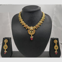Chiccharm Jewellery Pota Stone And Pearl Brass And Copper Rajwadi Necklace Set