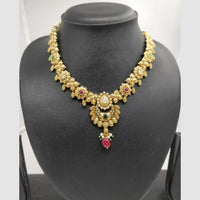 Chiccharm Jewellery Pota Stone And Pearl Brass And Copper Rajwadi Necklace Set