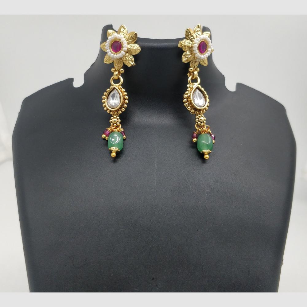 Chiccharm Jewellery Pota Stone And Pearl Brass And Copper Rajwadi Necklace Set