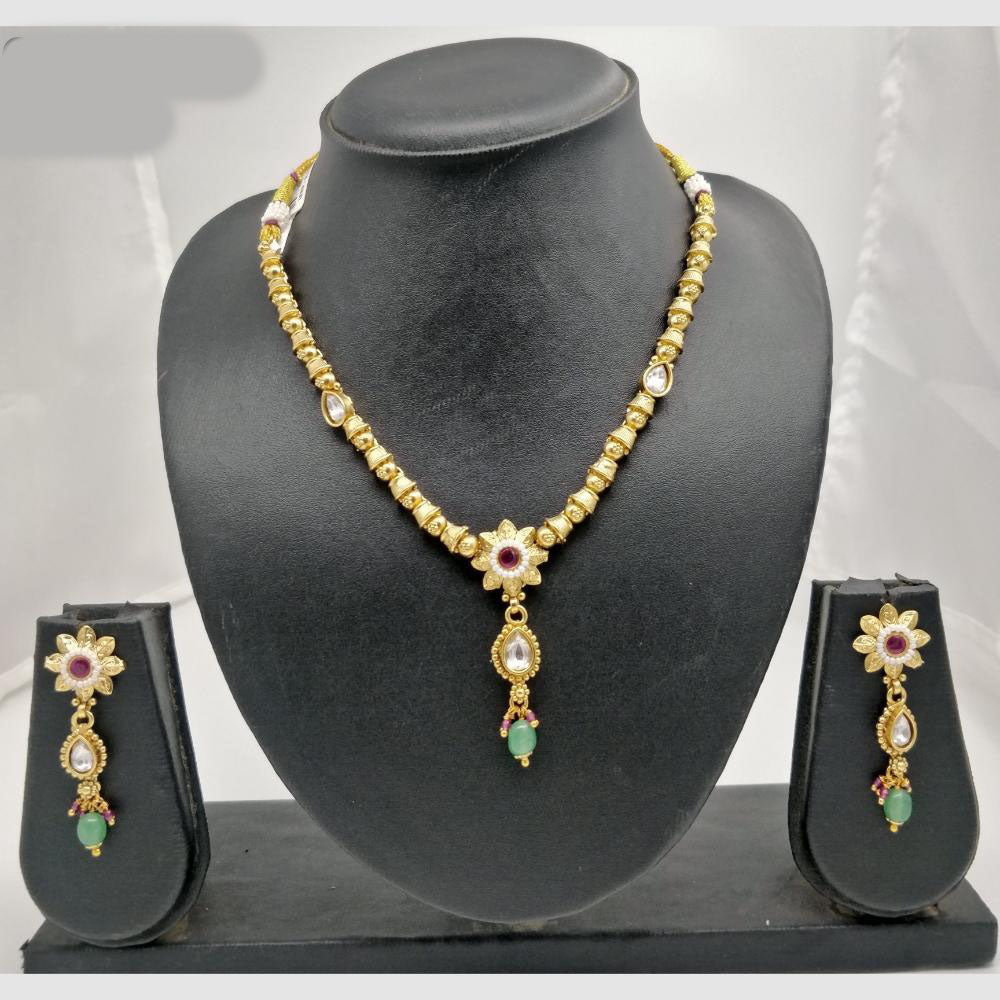 Chiccharm Jewellery Pota Stone And Pearl Brass And Copper Rajwadi Necklace Set