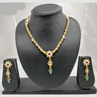Chiccharm Jewellery Pota Stone And Pearl Brass And Copper Rajwadi Necklace Set