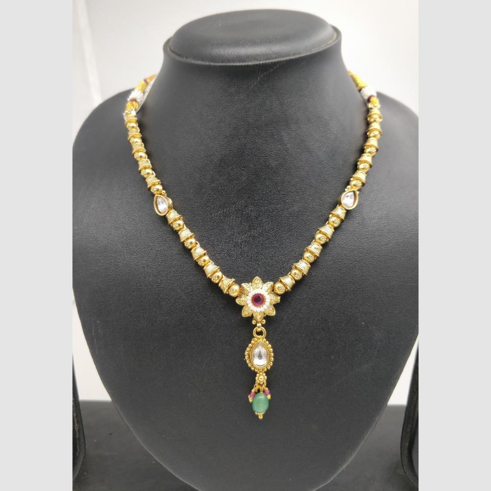Chiccharm Jewellery Pota Stone And Pearl Brass And Copper Rajwadi Necklace Set