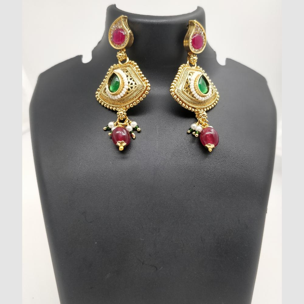 Chiccharm Jewellery Pota Stone And Pearl Brass And Copper Rajwadi Necklace Set