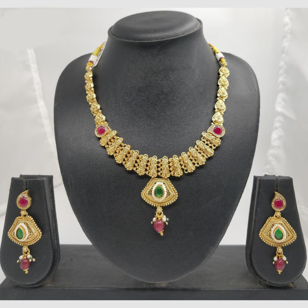 Chiccharm Jewellery Pota Stone And Pearl Brass And Copper Rajwadi Necklace Set