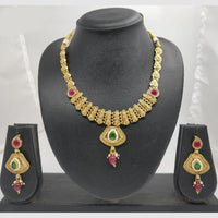 Chiccharm Jewellery Pota Stone And Pearl Brass And Copper Rajwadi Necklace Set