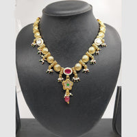 Chiccharm Jewellery Pota Stone And Pearl Brass And Copper Rajwadi Necklace Set