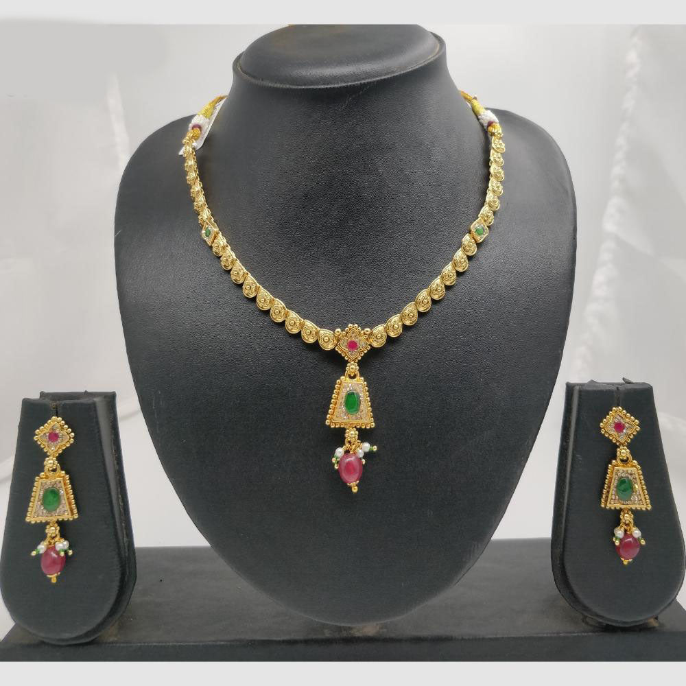 Chiccharm Jewellery Pota Stone And Pearl Brass And Copper Rajwadi Necklace Set