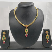 Chiccharm Jewellery Pota Stone And Pearl Brass And Copper Rajwadi Necklace Set