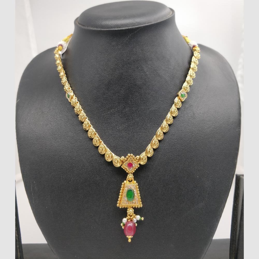 Chiccharm Jewellery Pota Stone And Pearl Brass And Copper Rajwadi Necklace Set