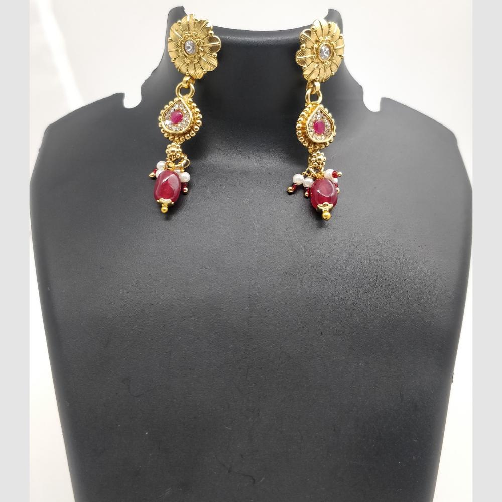 Chiccharm Jewellery Pota Stone And Pearl Brass And Copper Rajwadi Necklace Set