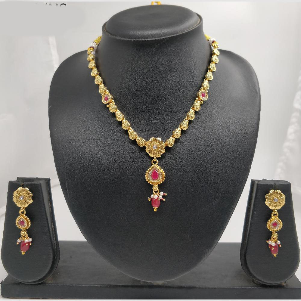 Chiccharm Jewellery Pota Stone And Pearl Brass And Copper Rajwadi Necklace Set