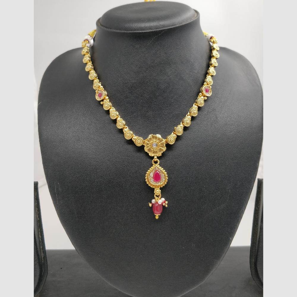 Chiccharm Jewellery Pota Stone And Pearl Brass And Copper Rajwadi Necklace Set
