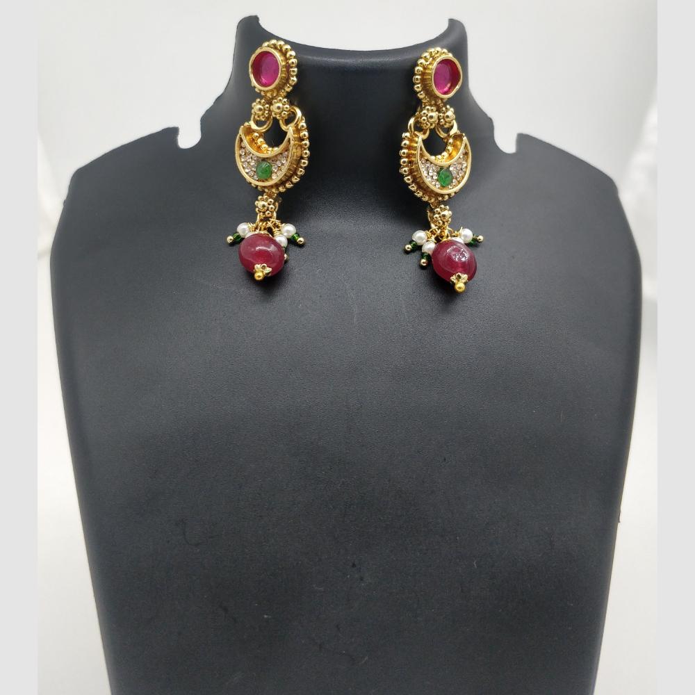Chiccharm Jewellery Pota Stone And Pearl Brass And Copper Rajwadi Necklace Set