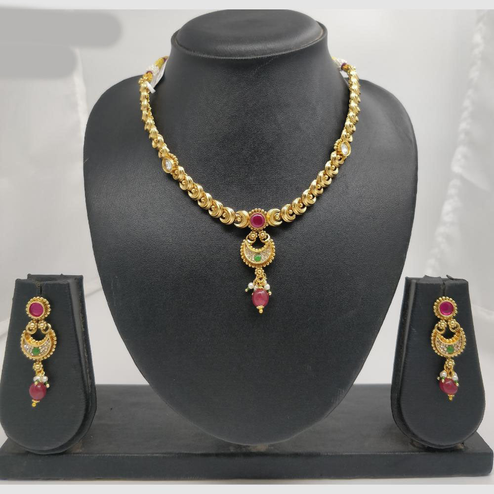 Chiccharm Jewellery Pota Stone And Pearl Brass And Copper Rajwadi Necklace Set