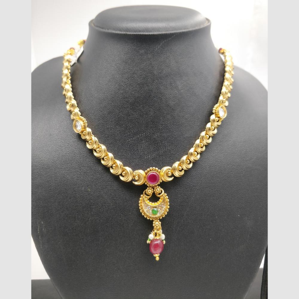 Chiccharm Jewellery Pota Stone And Pearl Brass And Copper Rajwadi Necklace Set