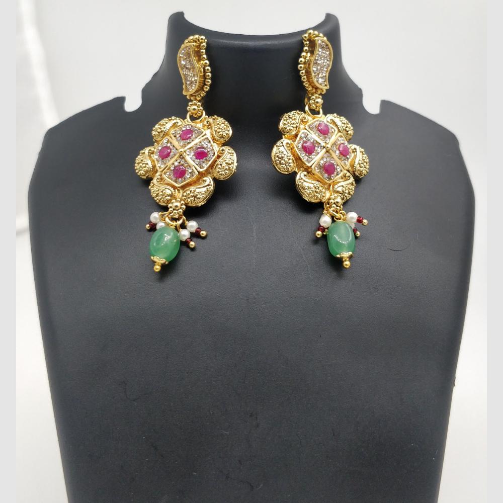 Chiccharm Jewellery Pota Stone And Pearl Brass And Copper Rajwadi Necklace Set